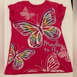 The Children’s Place girls hot pink butterfly graphic t-shirt 7/8 short sleeve